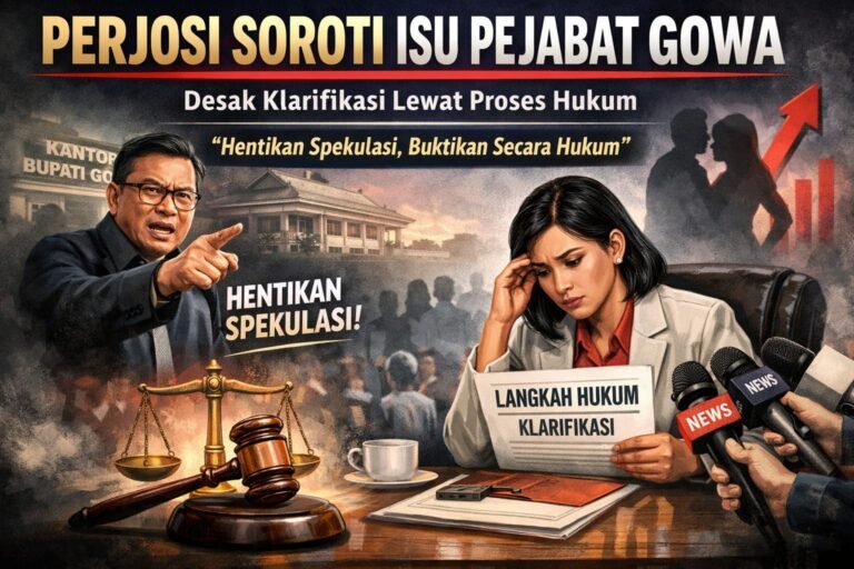 Perjosi Soroti Isu yang Menyeret Pejabat Gowa, Desak Klarifikasi Lewat Proses Hukum Isu dugaan perselingkuhan menyeret nama pejabat daerah kian meluas—bantahan telah disampaikan, namun desakan publik mengarah pada pembuktian melalui jalur hukum
